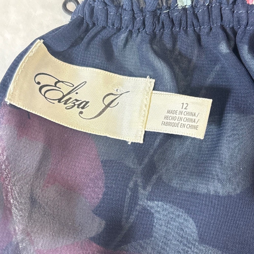 Eliza J Maxi Dress Blue Pink Floral Chiffon Tiered Sleeveless Spring PartySz 12 - Picture 8 of 11